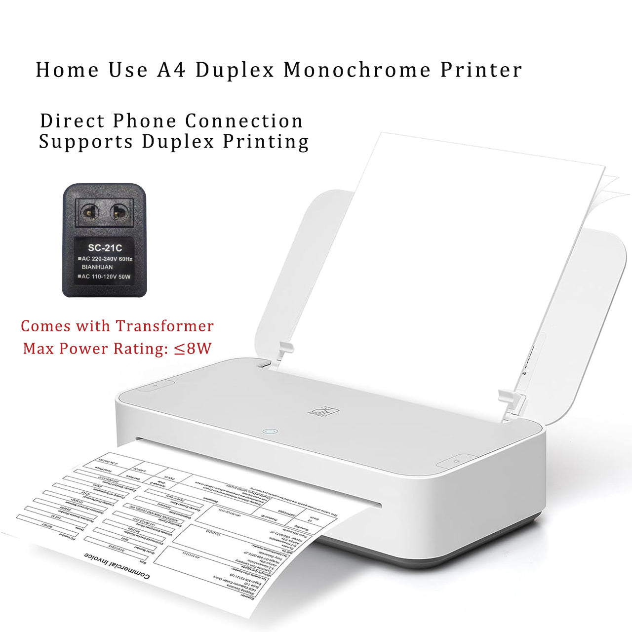 MJ02 .GT1 Mini A4 Printer, Compact Size, WiFi Remote Printing, Home & Business Use